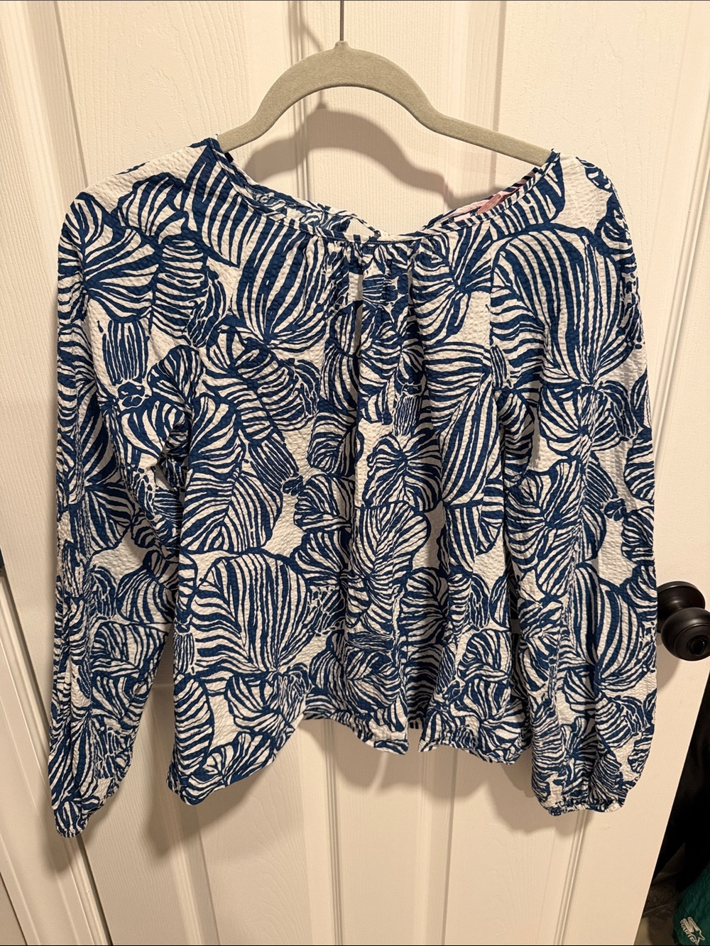 Lilly Pulitzer Women's Blue Floral Print Long-Sleeve Top with tie back